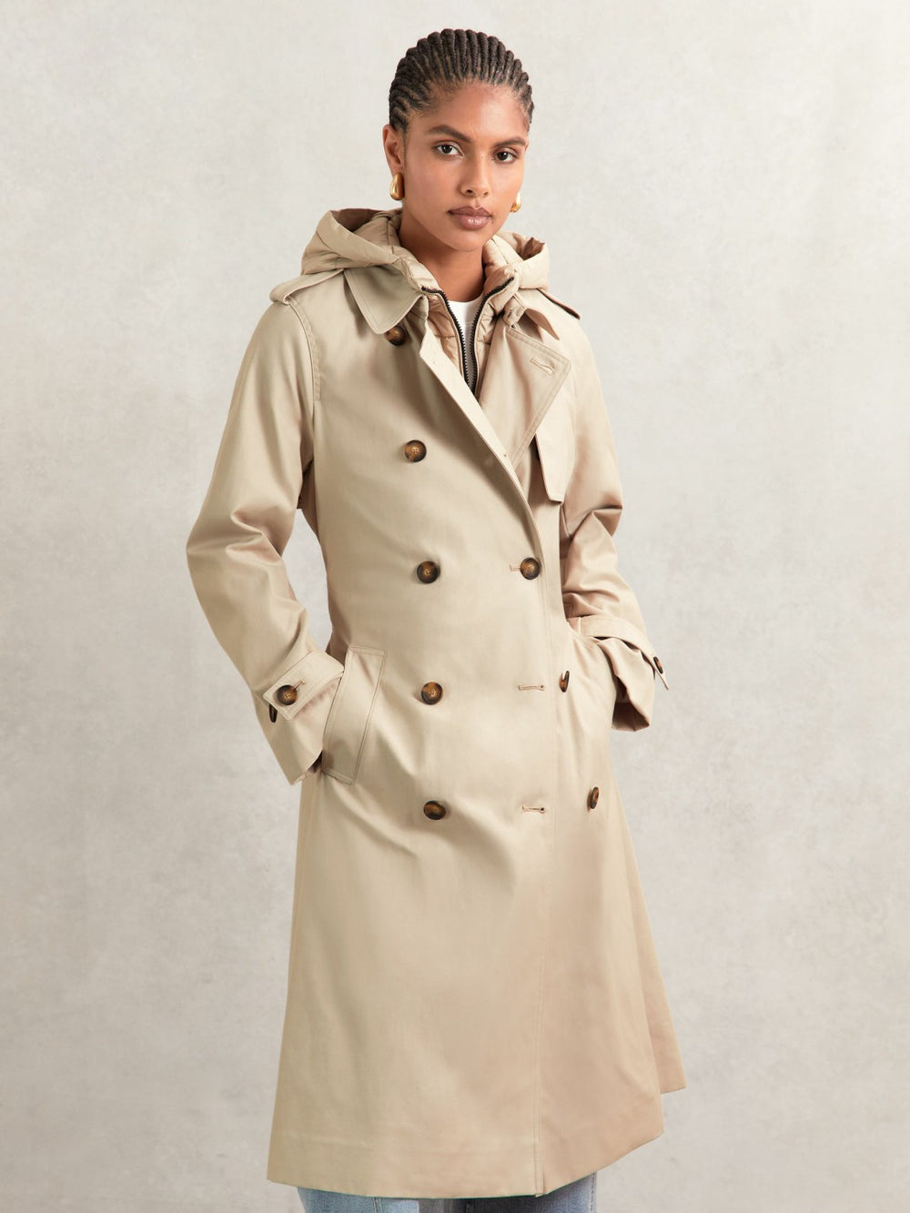 Hooded Insert Trench Coat Stone | Womens