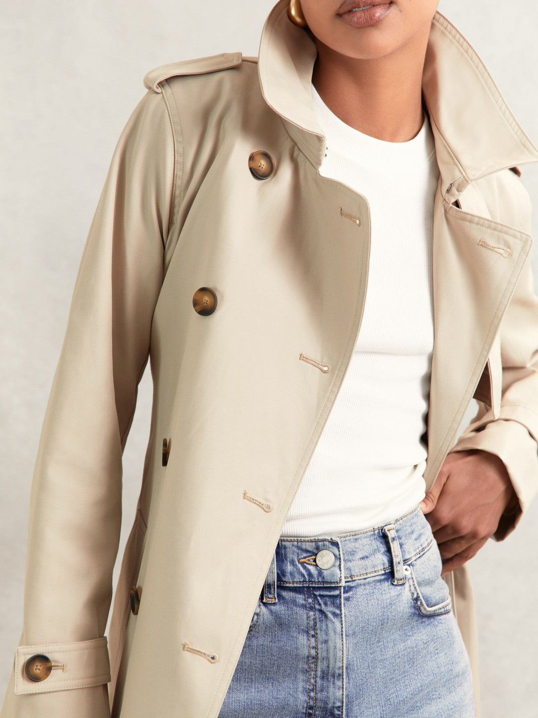 Hooded Insert Trench Coat Stone | Womens