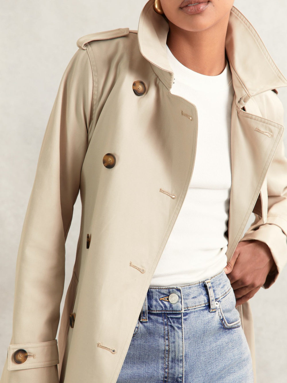 Hooded Insert Trench Coat Stone | Womens