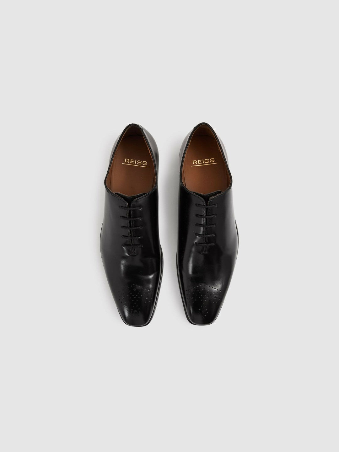Leather Brogue Detail Lace-Up Shoes Black | Mens