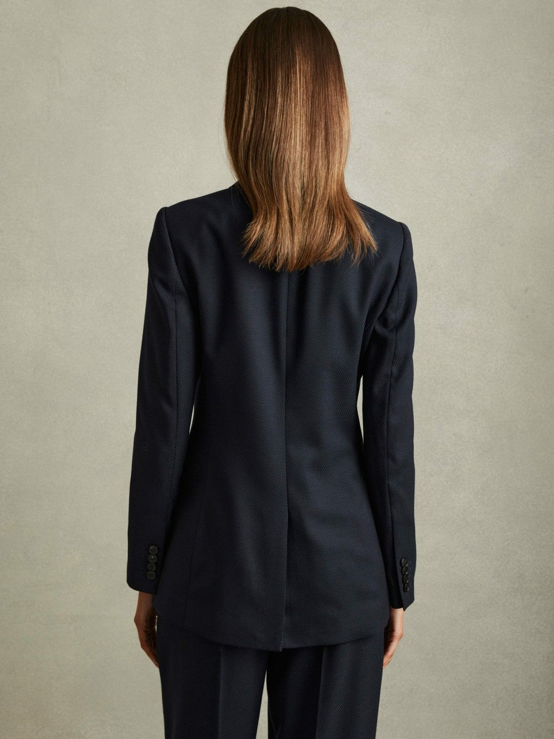 Textured Single Breasted Suit Blazer Navy | Womens