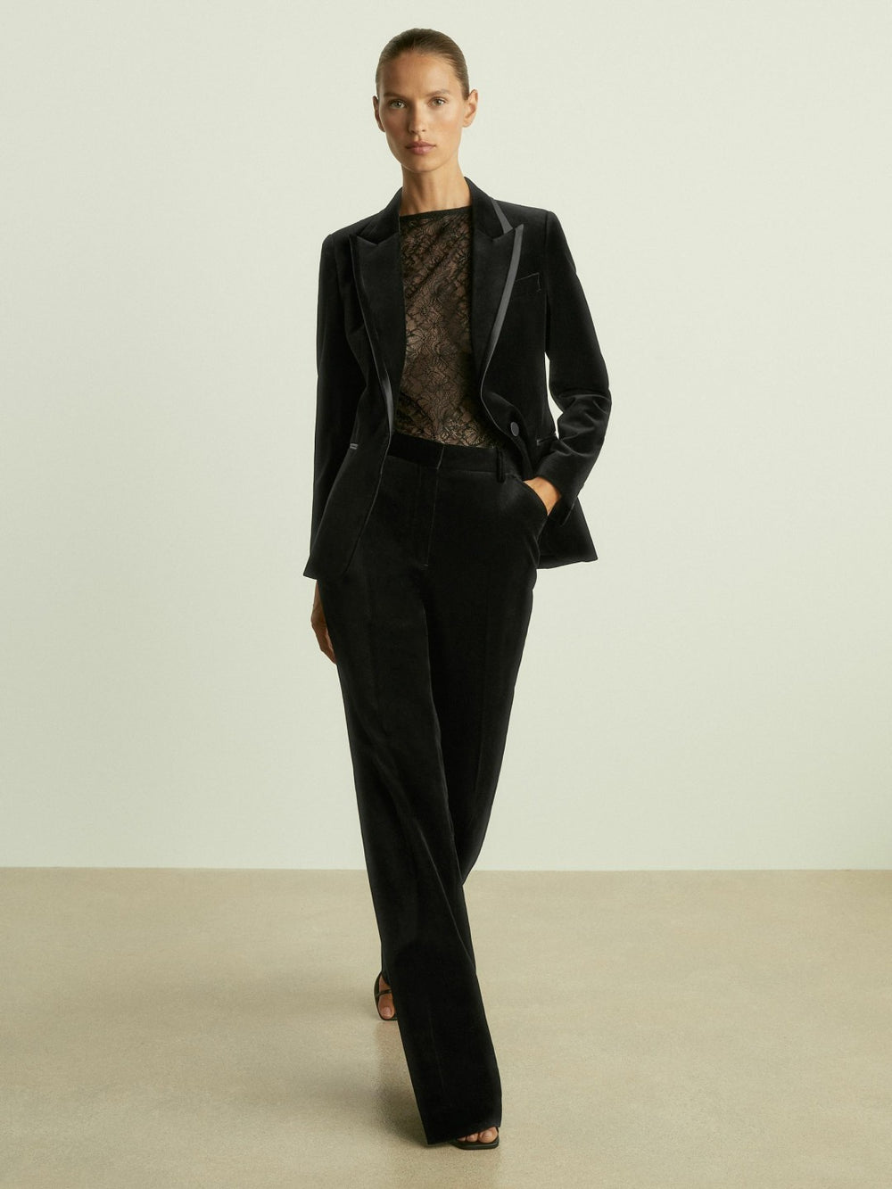 Velvet Flared Suit Trousers Black | Womens