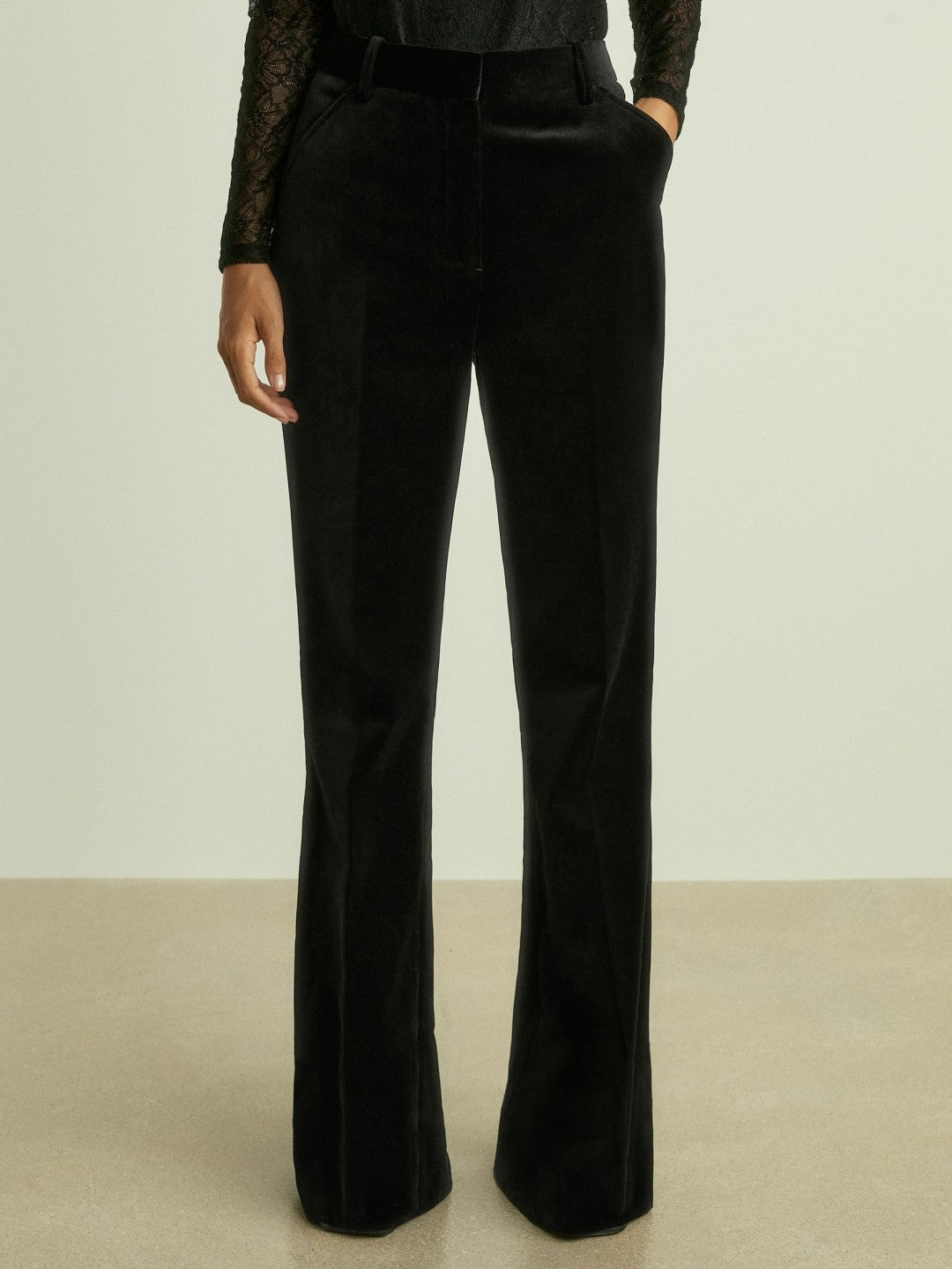 Velvet Flared Suit Trousers Black | Womens
