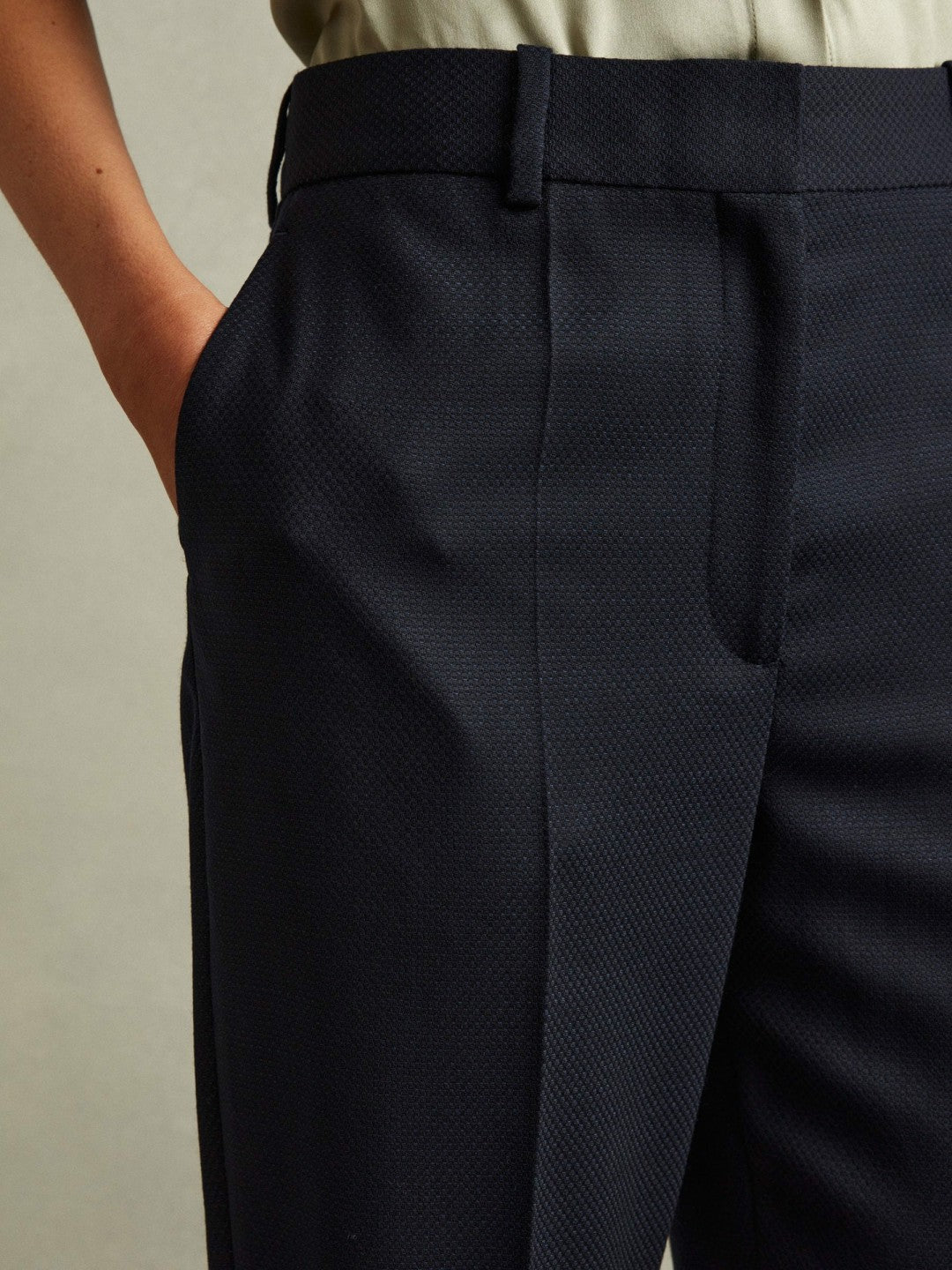 Textured Slim Fit Suit Trousers Navy | Womens