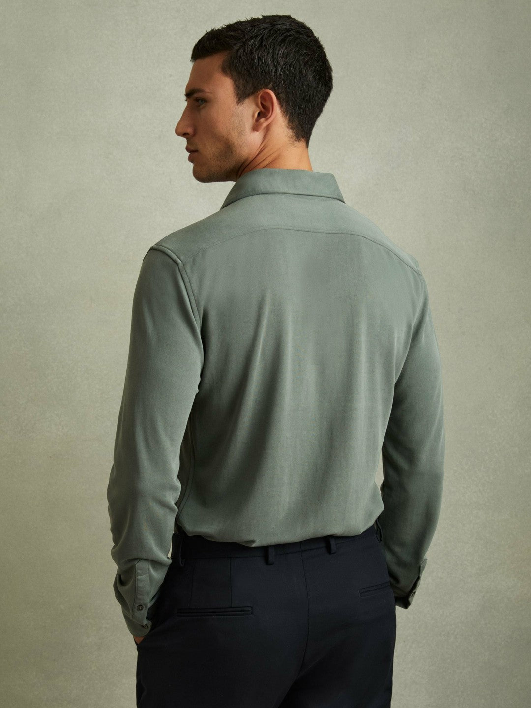 Modal Blend Cutaway Collar Shirt Green Smoke | Mens