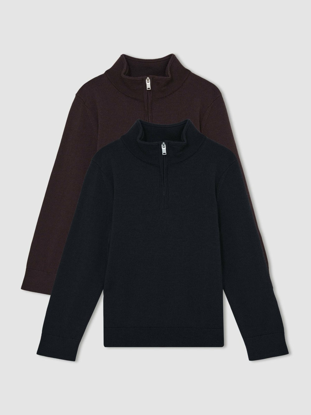 3-9 yrs Two Pack Of Merino Wool Zip-Neck Jumpers Navy/Dark Bordeaux | Children