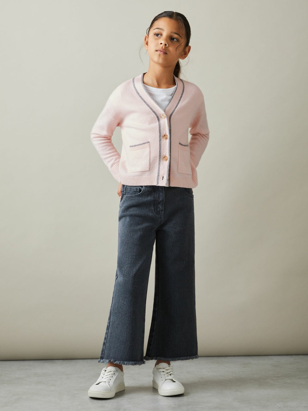 9-13 yrs Wool-Blend Stripe-Detail Cardigan With Cashmere Pink | Children