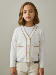9-13 yrs Wool-Blend Stripe-Detail Cardigan With Cashmere Cream | Children
