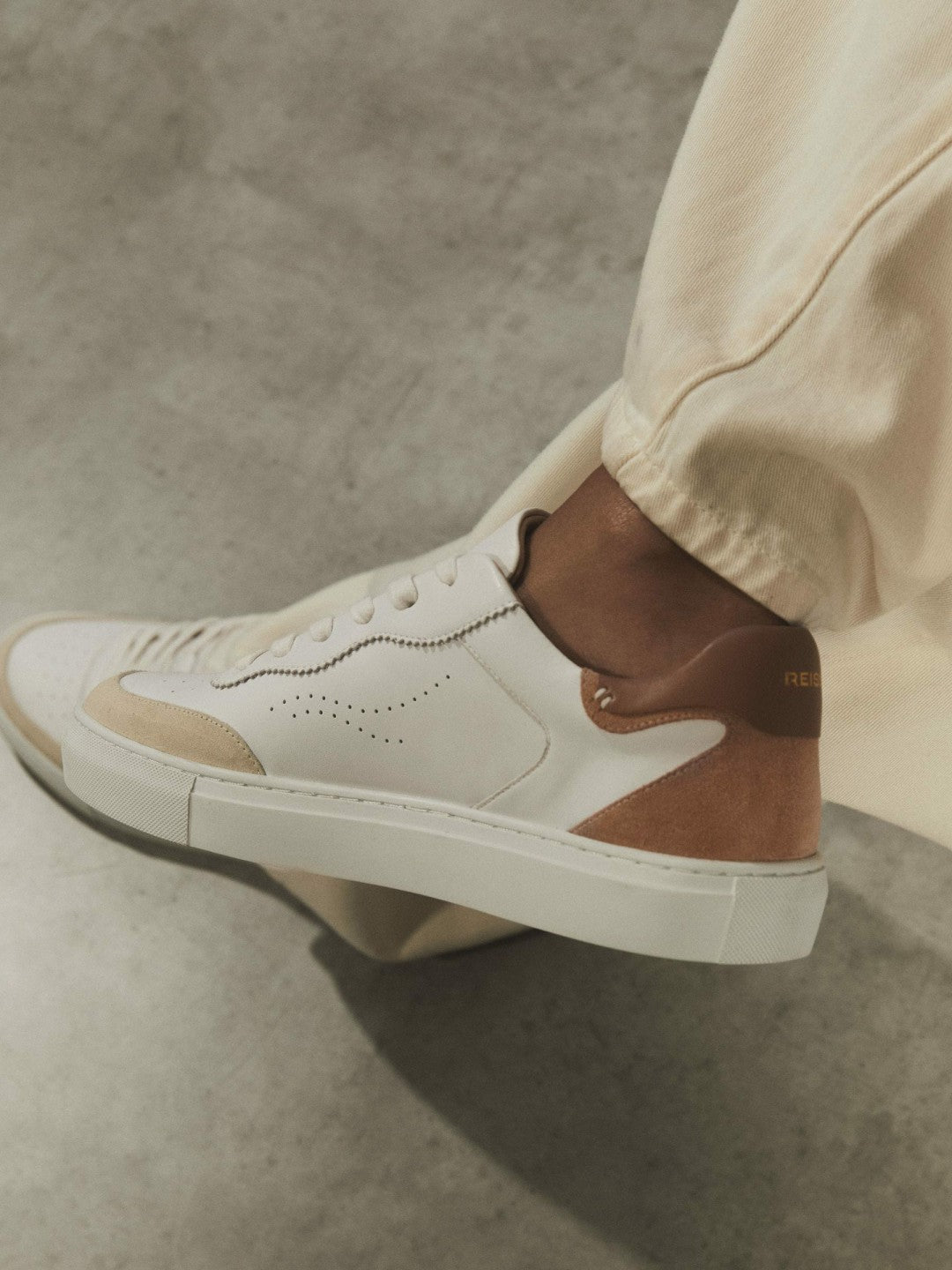 Leather Contrast Detail Trainers White/Nude | Womens