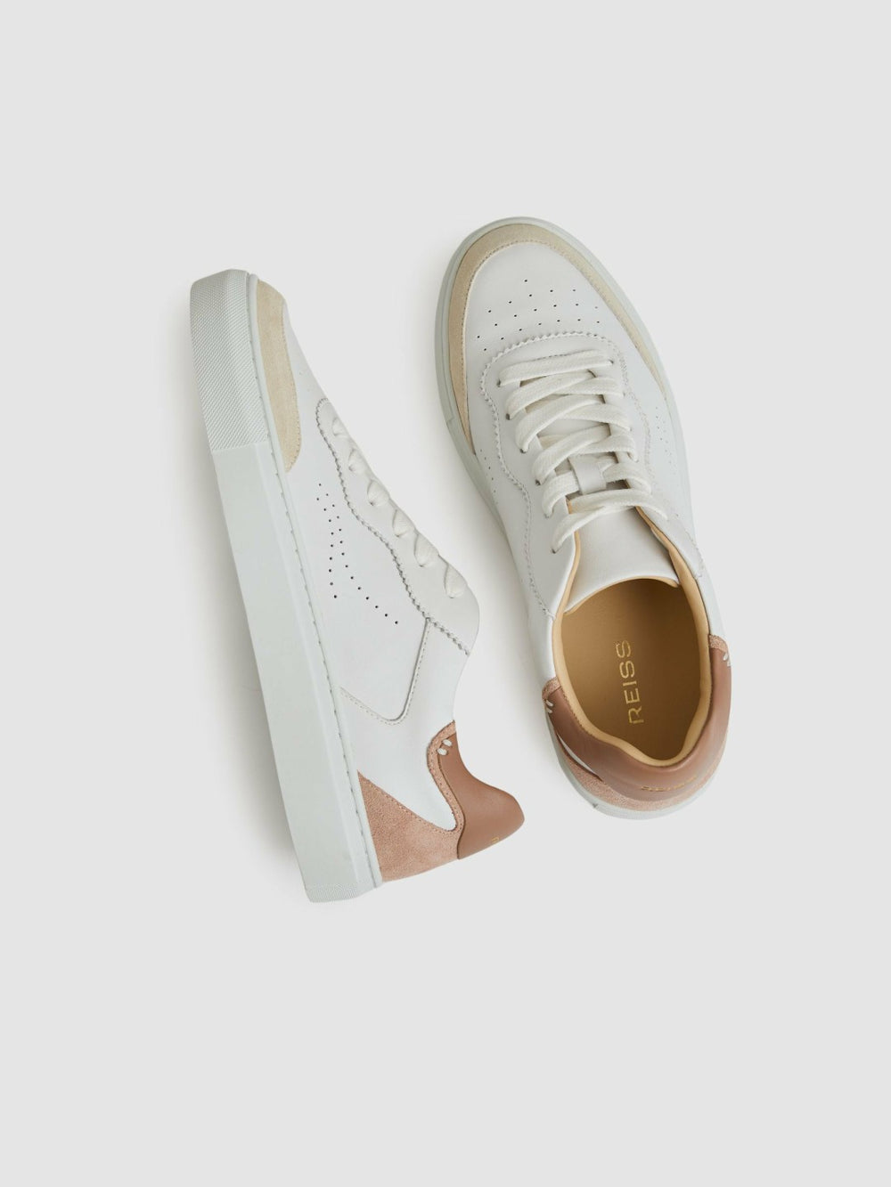 Leather Contrast Detail Trainers White/Nude | Womens