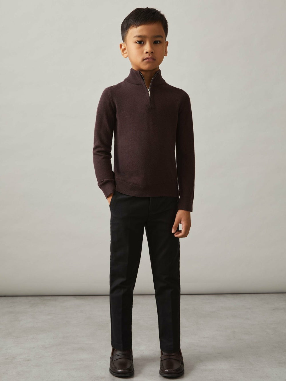 3-9 yrs Merino Wool Half-Zip Funnel Neck Jumper Dark Bordeaux | Children