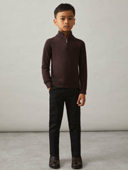 3-9 yrs Merino Wool Half-Zip Funnel Neck Jumper Dark Bordeaux | Children