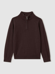 9-13 yrs Merino Wool Half-Zip Funnel Neck Jumper Dark Bordeaux | Children