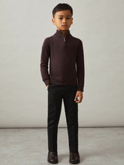9-13 yrs Merino Wool Half-Zip Funnel Neck Jumper Dark Bordeaux | Children