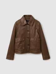 Leather Trucker Jacket Chocolate | Womens