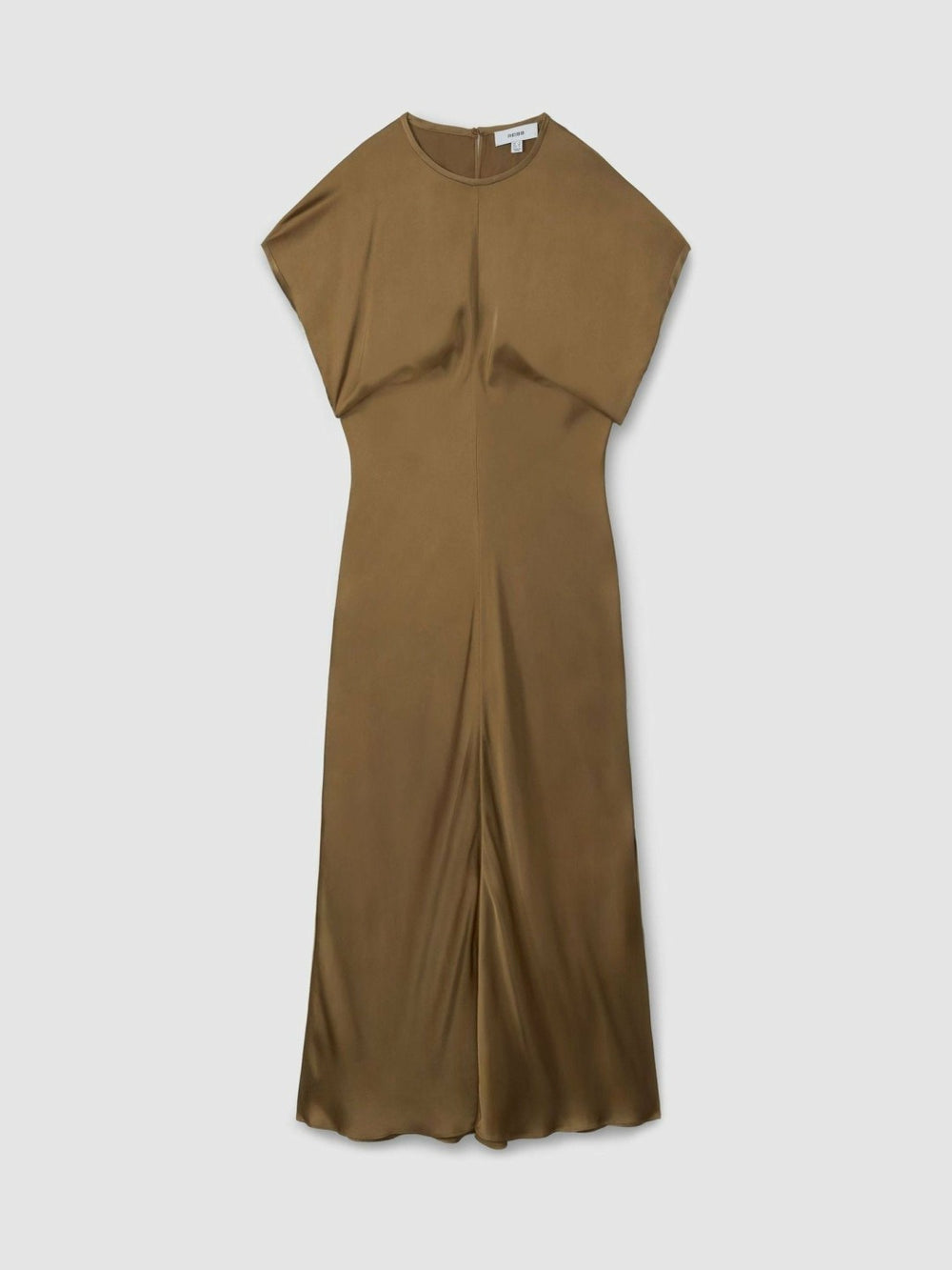 Satin Short-Sleeve Midi Dress Khaki | Womens