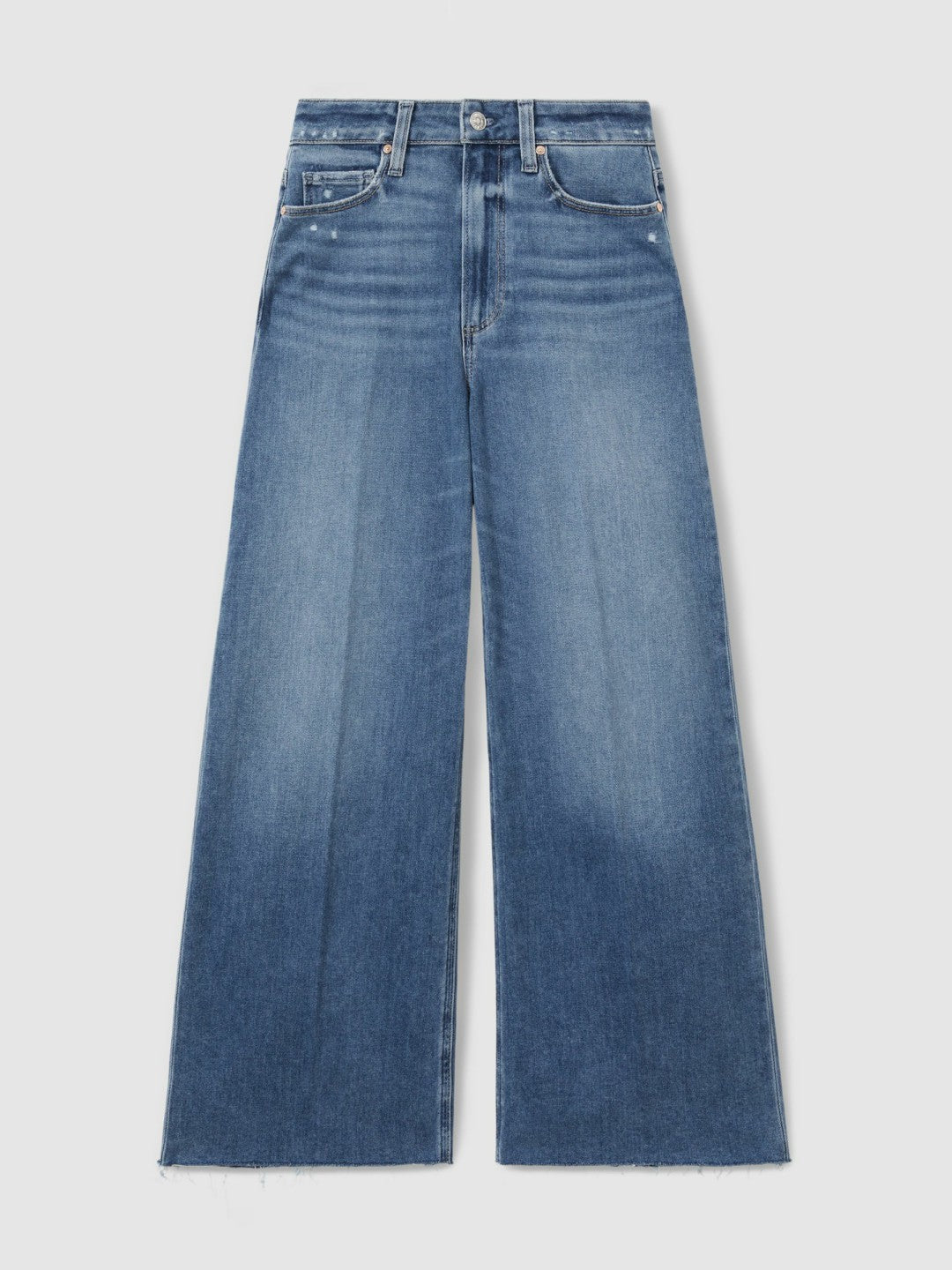 Paige Wide Leg Raw Hem Cropped Jeans Rock Show Blue | Womens