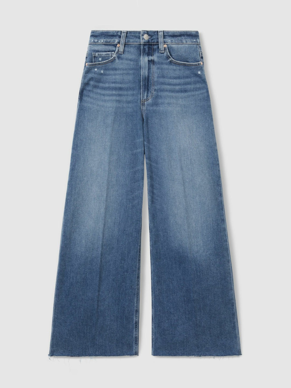 Paige Wide Leg Raw Hem Cropped Jeans Rock Show Blue | Womens