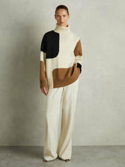 Wool-Cashmere Colourblock-Intarsia Jumper Cream/Brown | Womens