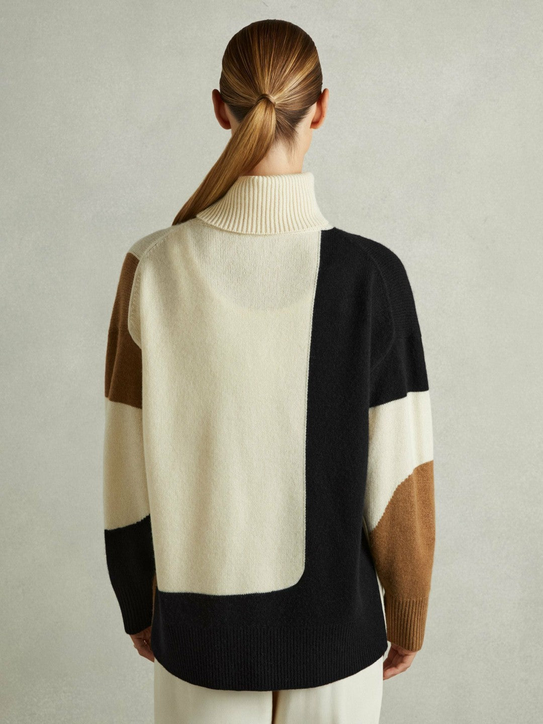 Wool-Cashmere Colourblock-Intarsia Jumper Cream/Brown | Womens