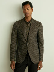 Monogram-Jacquard Twill Blazer Chocolate Brown | Mens