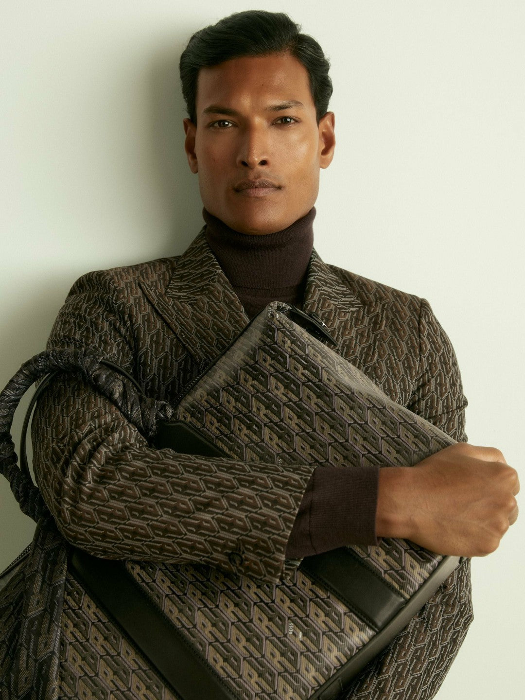 Monogram-Jacquard Twill Blazer Chocolate Brown | Mens