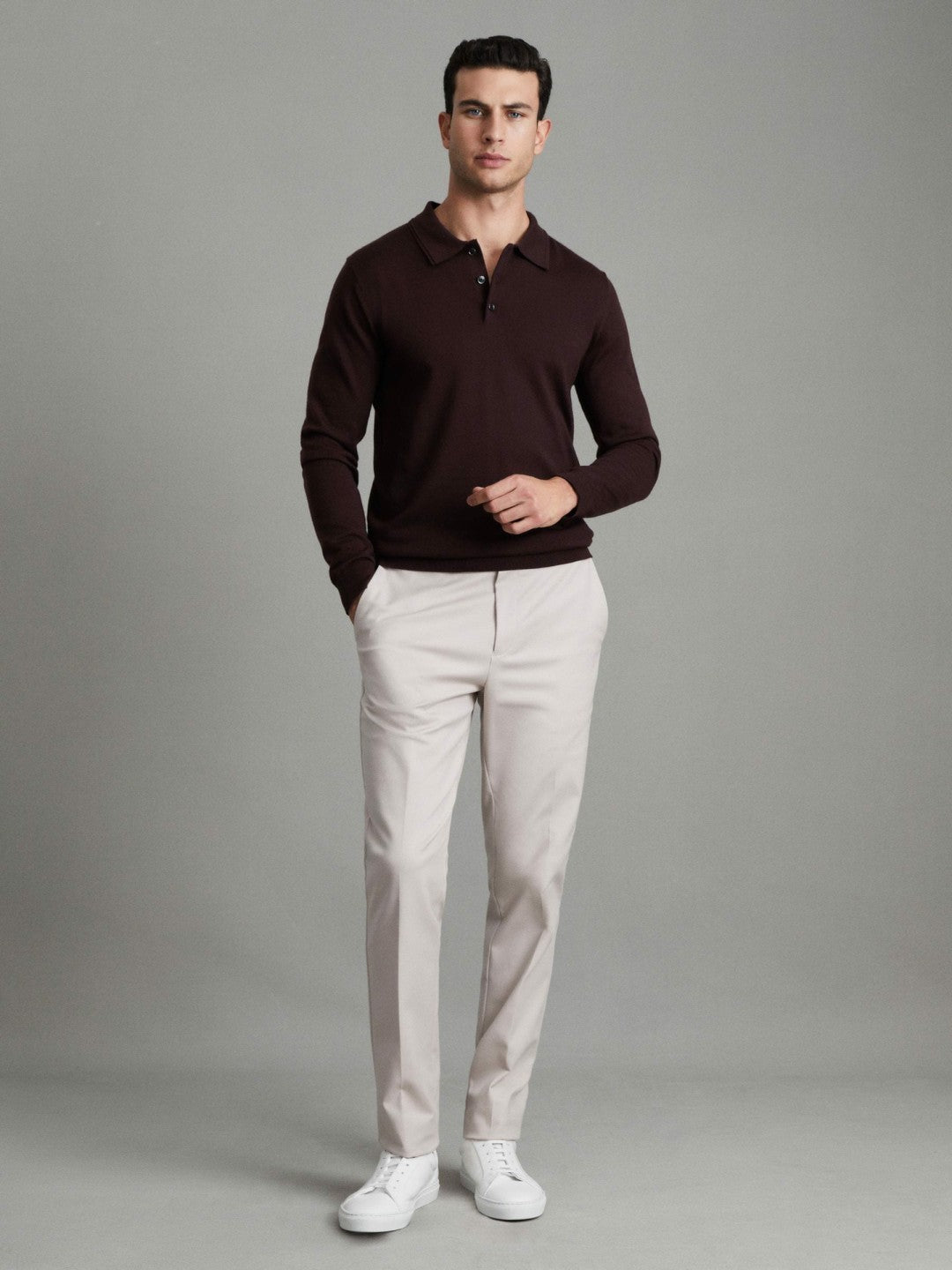 Merino Wool Polo Shirt Dark Bordeaux | Mens