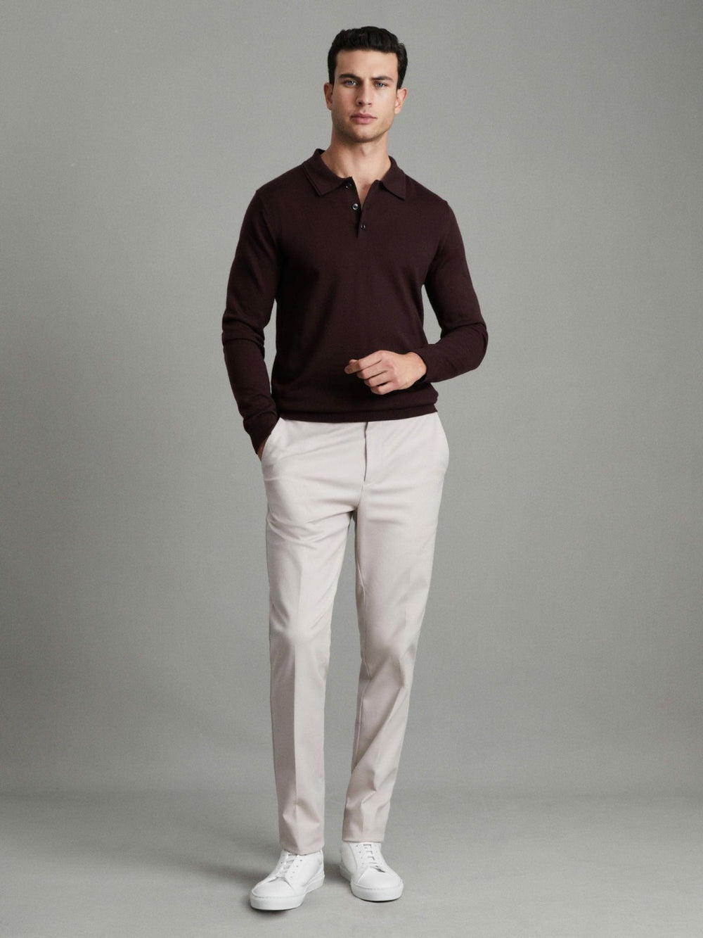 Merino Wool Polo Shirt Dark Bordeaux | Mens