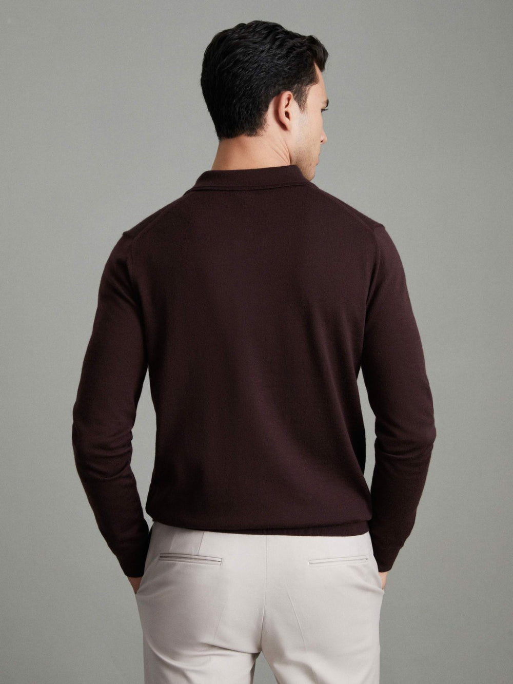 Merino Wool Polo Shirt Dark Bordeaux | Mens