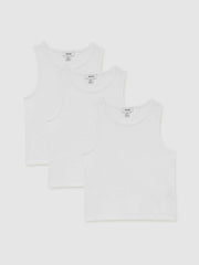 9-13 yrs Cotton Stretch Ribbed Vest 3 Pack White | Children
