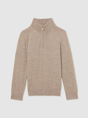 3-9 yrs Merino Wool Half-Zip Funnel Neck Jumper Wheat Melange | Children