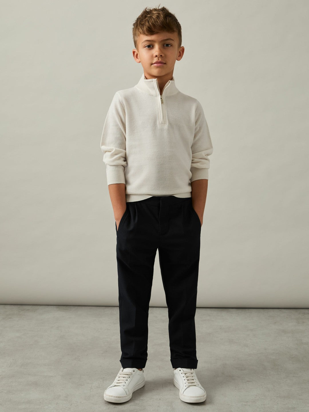 3-9 yrs Merino Wool Half-Zip Funnel Neck Jumper Snow | Children