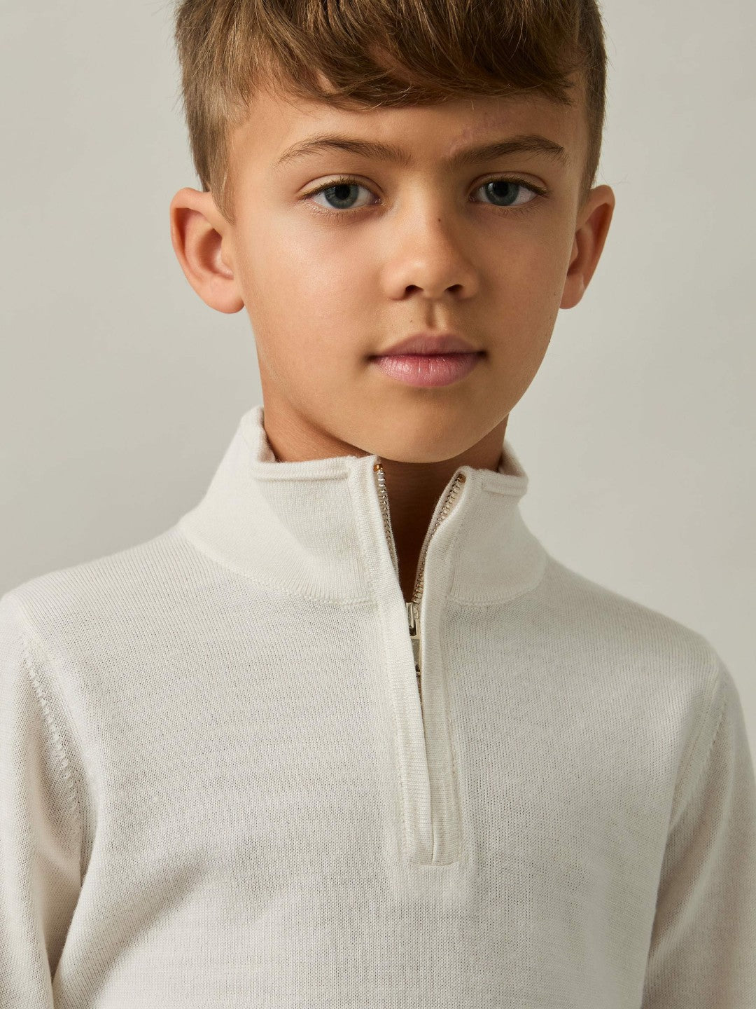 3-9 yrs Merino Wool Half-Zip Funnel Neck Jumper Snow | Children