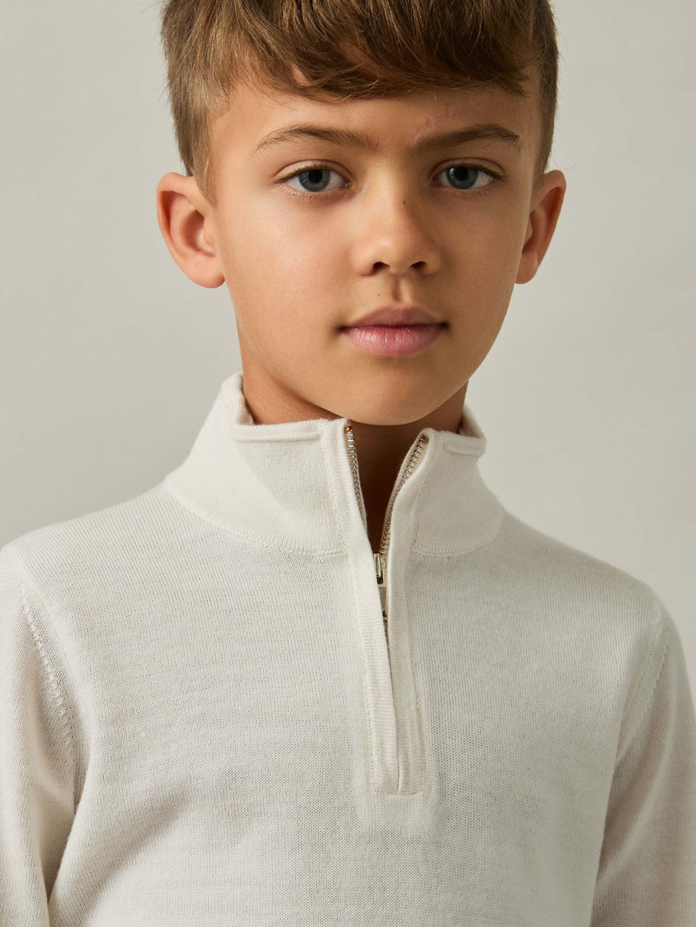 3-9 yrs Merino Wool Half-Zip Funnel Neck Jumper Snow | Children
