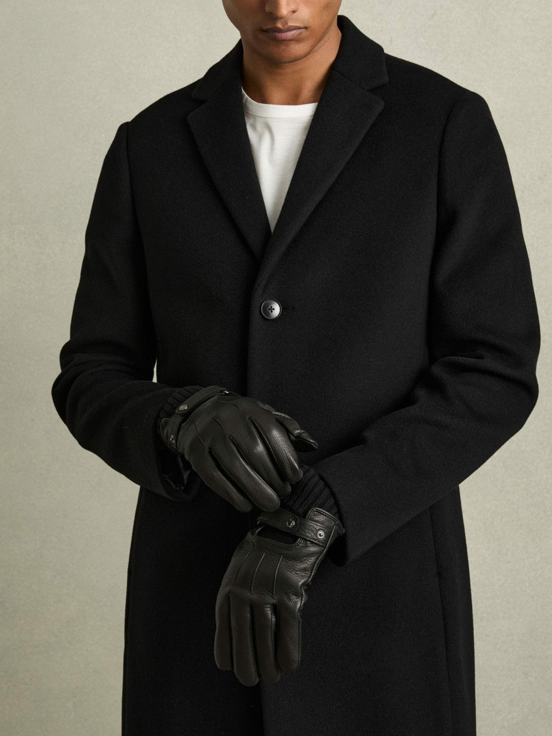 Leather Ribbed-Cuff Gloves Black | Mens