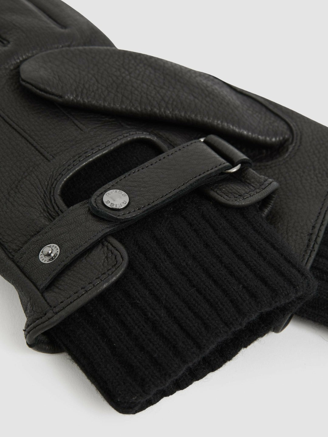 Leather Ribbed-Cuff Gloves Black | Mens