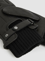Leather Ribbed-Cuff Gloves Black | Mens