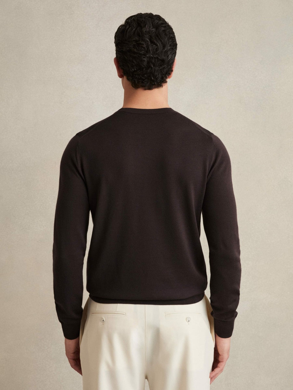 Merino Wool Crew Neck Jumper Dark Bordeaux | Mens