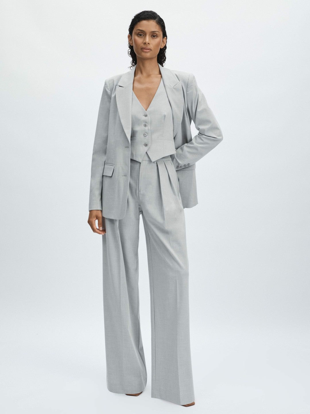 Good American Sharkskin Suit Waistcoat Heather Grey | Womens