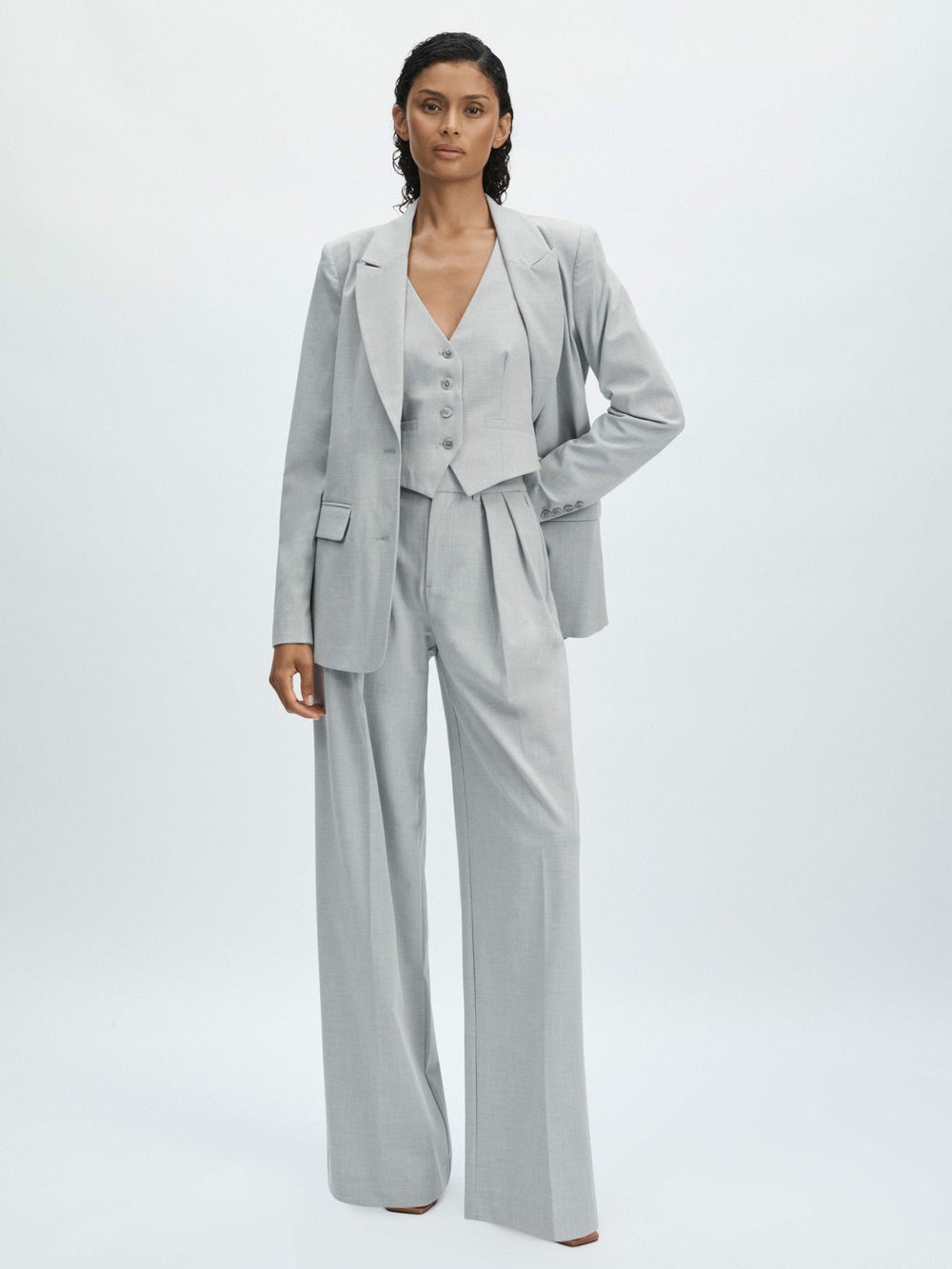 Good American Sharkskin Suit Waistcoat Heather Grey | Womens