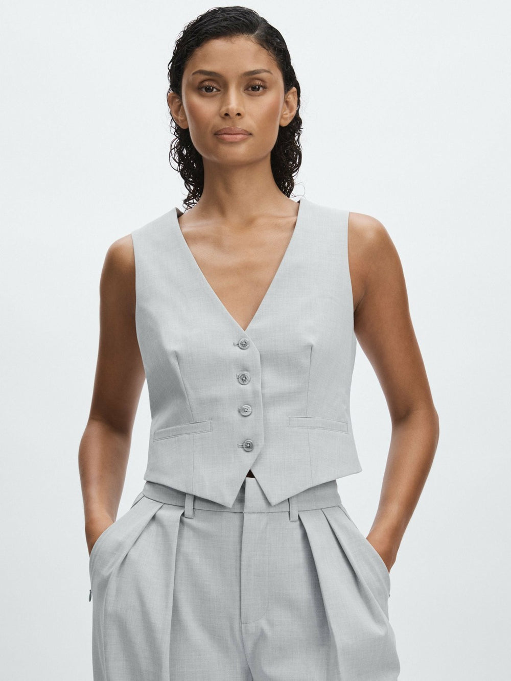 Good American Sharkskin Suit Waistcoat Heather Grey | Womens