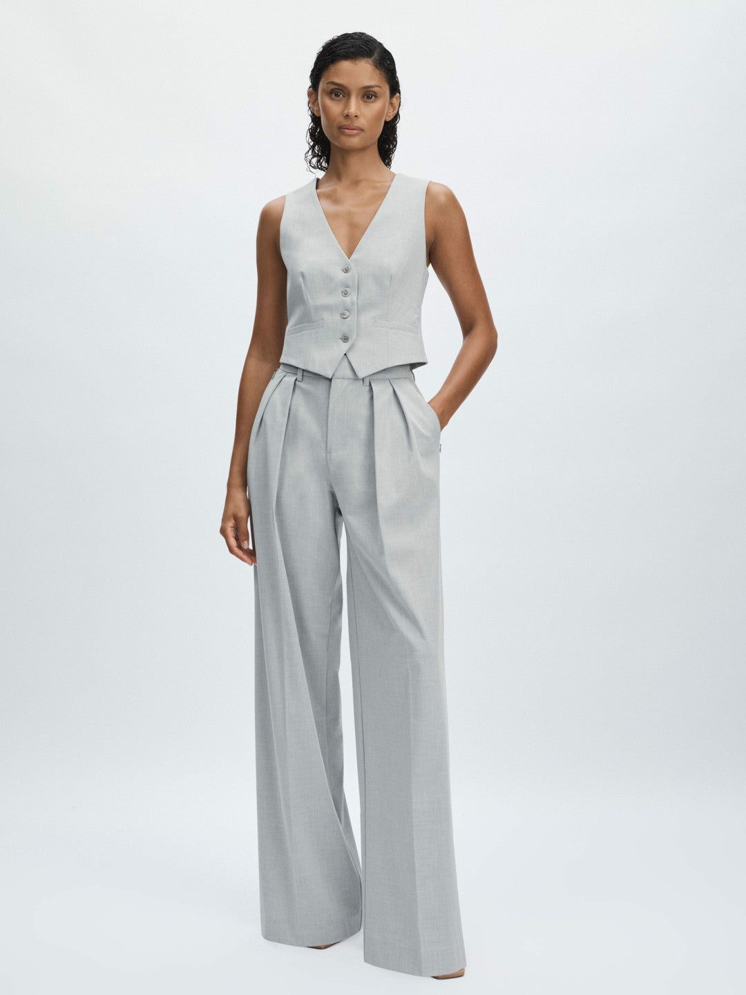 Good American Sharkskin Suit Waistcoat Heather Grey | Womens