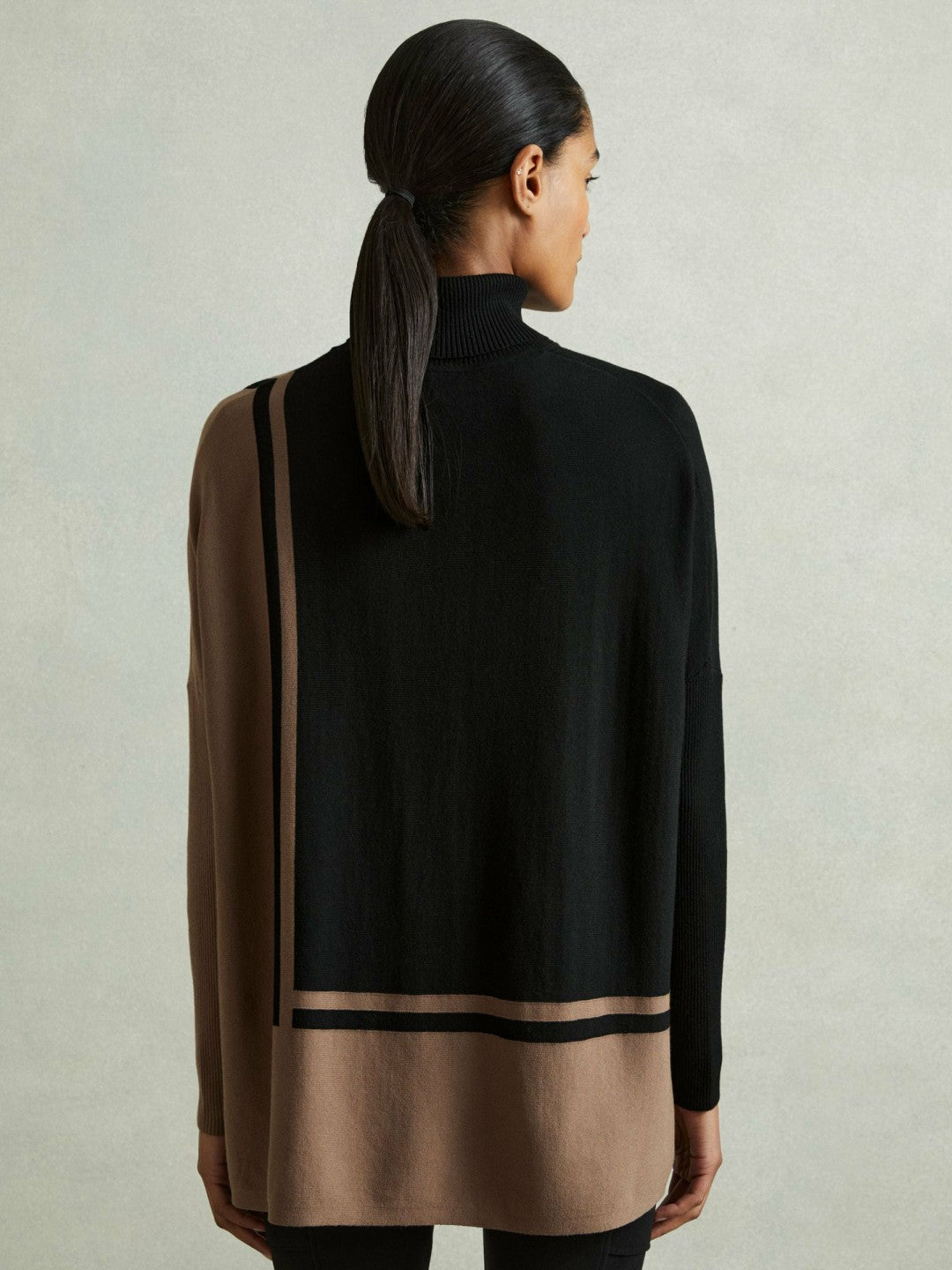 Colourblock Roll Neck Split Hem Jumper Black/Mink | Womens