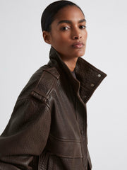 Atelier Grained Leather Jacket Chocolate | Womens