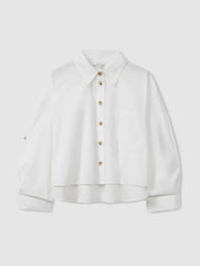 Oversize Cotton Cropped Shirt White | Womens