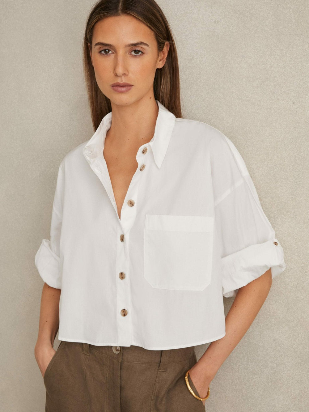 Oversize Cotton Cropped Shirt White | Womens