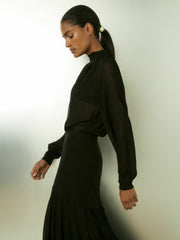 Sheer Jersey Gathered Maxi Dress Black | Womens