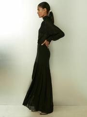 Sheer Jersey Gathered Maxi Dress Black | Womens