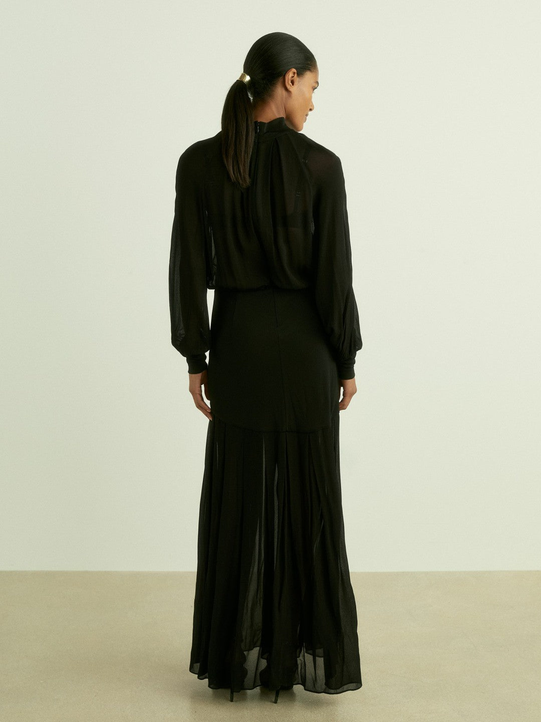 Sheer Jersey Gathered Maxi Dress Black | Womens