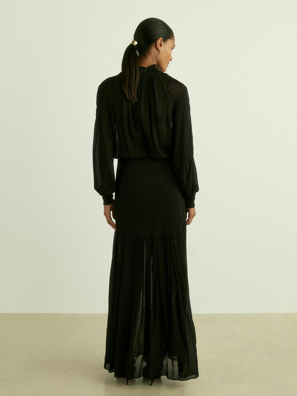 Sheer Jersey Gathered Maxi Dress Black | Womens